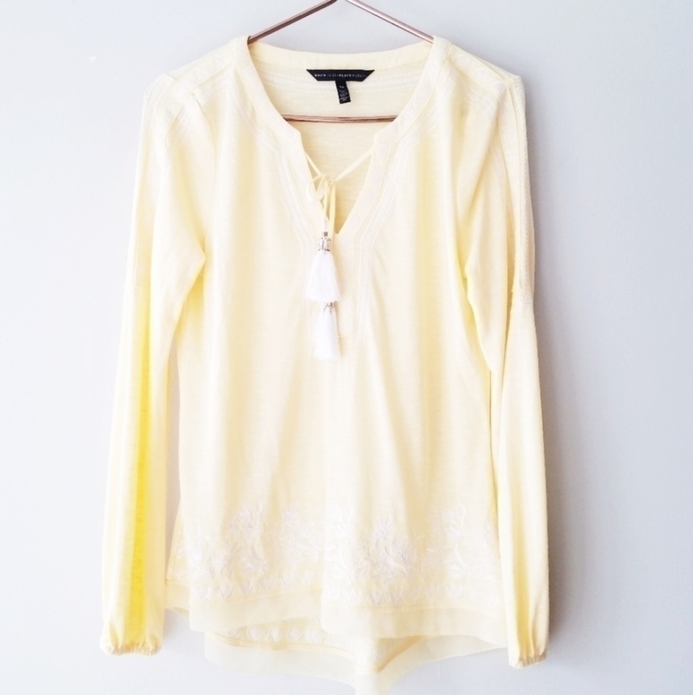 WHBM | Yellow Embroidered Tassel Blouse Size XS